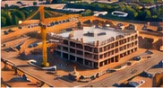 Active commercial construction site from above